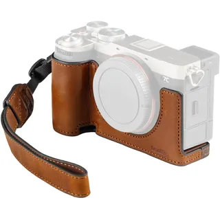 SMALLRIG A7C II / A7CR Kamera-Ledertaschen-Set für Sony Alpha 7C II/Alpha 7CR, Halbtasche aus Leder im Retro-Stil mit Handschlaufe, Rahmen aus Aluminiumlegierung, für Stative/Handaufnahmen – 5015
