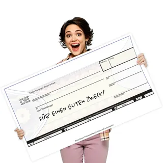 Litfax Spendenscheck XXL - Europa Bankenscheck, 90x51 cm (1er Pack) - Stärke 3mm - Flexibel beschreibbar - Witterungsbeständig - PR Scheck - Riesenscheck - für Veranstaltungen - Scheck Groß