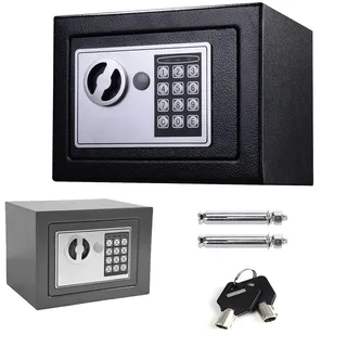 Tresor Klein Elektronischer Safe, Safe Tresor Feuerfest Möbeltresor Dokumententresor Geldschrank Wandtresor mit zahlenschloss und 2 Notschlüssel wasserdichte Sicherheitsbox Wandtresor Grau-4,6L