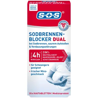 SOS Sodbrennen-Blocker Dual: Sodbrennen Tabletten wirken schnell und langanhaltend, Magentabletten, 2x 20 Kautabletten