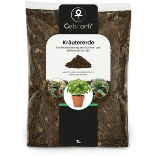 GebEarth® | Kräutererde 1 Liter | Substrat mit Sphagnumtorf und natürlichem Bimsstein | Erde für Basilikum, Rosmarin, Salbei, Thymian und Lavendel im Topf.