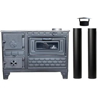 Giesty® Outdoor-Küchenofen Terrassenofen, Holzofen mit Holz und Holzkohle, Garten-Kamin, Outdoor-Küchenherd, Kuzine Soba (Gusseiserne Tür+2 Rohre)