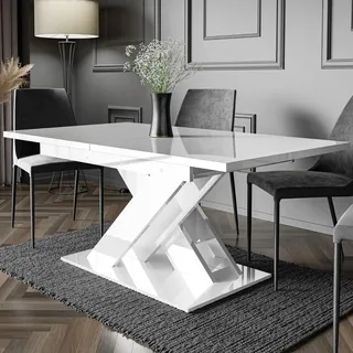 PROROOM FURNITURE - Onyx - Esstisch Ausziehbar auf 180 cm - 140x80x75 cm - Modern - Dinner Table - Esszimmertisch - Tisch für Esszimmer, Wohnzimmer - Ausziehtisch - Weiß Glanz