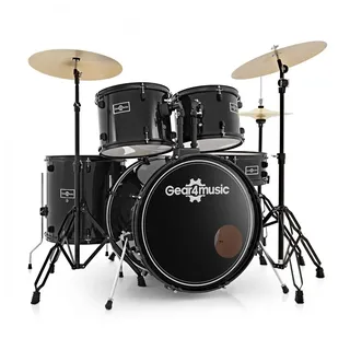 BDK-1+ Akustik-Schlagzeugset 22" Einsteiger-Schlagzeug Gear4music, Schwarz | Für Anfänger, komplettes 5-teiliges Set mit zusätzlichem 18"-Crash/Ride-Becken und Boom-Beckenständer