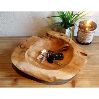 LB H&F Lilienburg Dekoschale LB H&F Teakschale Dekoschale Holzschale Teak Schale (Holz Schlüsselschale Schlüsselablage Obstschale Schüssel Schmuckschale ca. Ø 18-24 cm massiv), Jede Schale ist ein Unikat und unterscheidet sich in Farbe / Größe ! braun