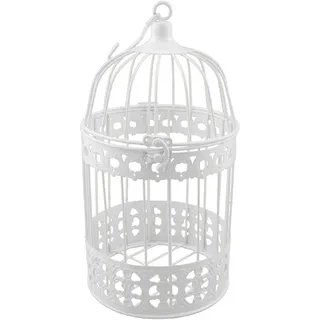 PrimoLiving Metall Deko Vogelkäfig weiß - Hochzeitsdeko Vintage - P-403 Gr. L (ca. 17 x 32 cm) - Tischdeko Hochzeit Vogel Voliere Landhaus Stil