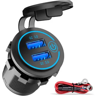 QC 3.0 Auto USB Steckdose 12V/24V mit Schalter, Quick Charge 3.0 KFZ Ladegerät Einbau Buchse Wasserdicht Zigarettenanzünder USB Dose 36W für Motorrad Boot LKW Wohnwagen ATV
