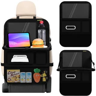 Einesin Auto Rückenlehnenschutz und Organizer, Auto Organizer, Autositz Organizer mit Faltbarer Tischablage, Tablet Tasche und Viele Taschen