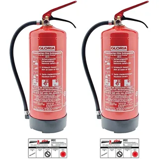 Gloria - 2X Gloria PD 6 GA Pulverlöscher - 6kg Dauerdrucklöscher - Brandklassen A, B, C - inkl. Wandhalterung
