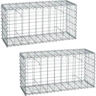 Estexo Gabionen 100x50x30 cm 2er Set Stein Korb Gitter Metall Wand Draht Sichtschutz