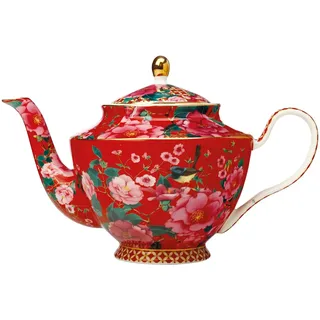 Maxwell & Williams HV0159 Teekanne, 1000 ml, rund - TC Silk Road - Porzellan - mit Sieb, Deckel in Geschenkbox - Rot