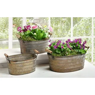 Blumenkasten Pflanztopf Metall Wanne 3er, Blumen Pflanz Kasten Topf Zink Eimer