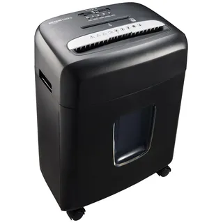 Amazon Basics Aktenvernichter mit Mikropartikelschnitt, 8 Blatt, mit Transparentem Sichtfenster, für Dokumente, CDs und Kreditkarten, 15l Auffangbehälter, Schwarz