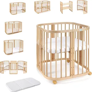 Waldin Babybett aus Holz 7in1 mit Naturmatratze - Naturbelassen