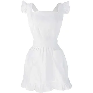 Kalttoy Schürze mit Rüschen, Retro-Stil, weiß, mit Taschen, verstellbar, viktorianisches Dienstmädchen-Lätzchen