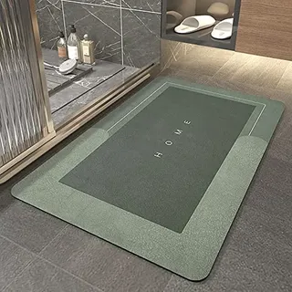 Badezimmerteppich Modernes Grün Badteppich rutschfest Waschbar,Duschvorleger Schnelltrocknend,Stein Badematte,Diatomite Stone Bath Mat,Super Absorbierende Badvorleger