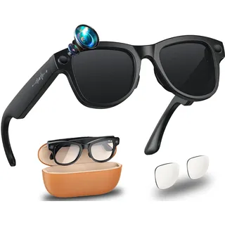 Smart AI Glasses mit 4K HD Kamera, 8MP Bildstabilisierung, Videoaufzeichnung, Offene Kopfhörer, AI-Bilderkennung Simultanübersetzung/GPT-Linsenerkennung und 3600-mAh-Akkufach