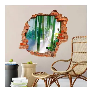 K&L Wall Art Wandtattoo 3D Mauerdurchbruch Wandsticker Natur Wandtattoo selbstklebend (Klebebilder für Wohnzimmer und Flur, lokal hergestellt in Berlin), moderne Natur- und Landschaftsmotive für inspirierende Aussichten bunt 80,00 cm x 75,00 cm