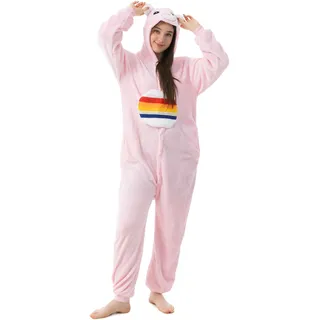 Katara Glücksbärchis Onesie Jumpsuit Süßes Kostüm-Fasching Karneval Party Hausanzug Cosplay Einteiler Sleepsuit Kapuze Tier-Outfit, Glücksbärchi Regenbogen, L