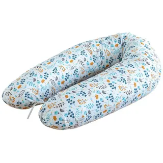 LOOLAY Schwangerschaftskissen - Stillkissen 170 cm - Seitenschläferkissen 100% Baumwolle - mit Abnehmbarem Bezug - Schwanger Kissen für Schlafen (Blumen blau gelb)