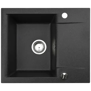 Manestein Granitspüle schwarz links Einbauspüle 59 x 44 cm Handbetätigung