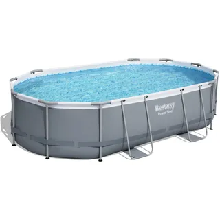 BESTWAY Power Steel Frame Pool oval Set 488 x 305 x 107 cm inkl. Filterpumpe (5-tlg.)