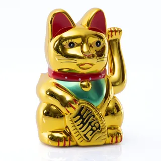 TruWare Just Camp Winkekatze Maneki Neko Glückskatze in versch. Größen 9,5 cm - 15-18 cm Glücksbringer Katze Solar (Gold 9,5 cm)