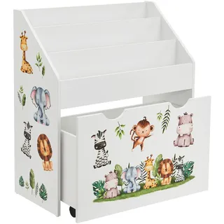 Juskys Kinderregal mit 3 Fächern und herausziehbarer Spielzeugkiste 63 x 30 x 70 cm Holz weiß