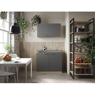 Respekta Merle Miniküche Elektrokochfeld links grau