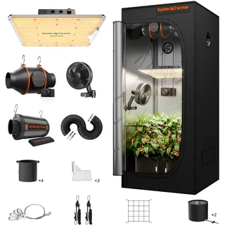 Spider Farmer Growzelt Komplettset SF1000 Grow Light Dimmbarer LED Grow Lampe Vollspektrum Samsung LM301H EVO Diodes GrowZelt Kit Komplettes 70x70x160cm Hydroponics Growing Tent Set Belüftungssystem