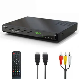 LONPOO Blu-ray Player für Fernseher, 1080P HD Bluray DVD Player mit HDMI, AV, Koaxialausgang, USB-Eingang, alle Region DVDs und Region B/2 Blu-ray Disc Player, Metallgehäuse