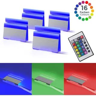 B.K.Licht 4 LED Clips RGB Glasboden-Beleuchtung Glaskantenlichter Leuchten Vitrine Schrank