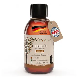 MakeLove Massageöl Kokos 250ml – Sinnliches Liebesöl für Paare | Dermatest „Sehr Gut“: Sinnliches Massageöl für Paare – mit Mandel- & Jojobaöl, extrem gleitfähig & Made in Germany.