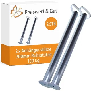 Preiswert & Gut Preiswert&Gut 2x Anhängerstütze Länge 700mm für PKW Anhänger, robuste Abstellstütze bis 150 kg aus verzinktem Stahl zur Stabilisierung beim Beladen Gewicht 1,4 kg