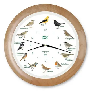 Kookoo Singvögel Holz, Die Singende Vogeluhr, mit 12 heimischen Singvögeln und echten, natürlichen Vogelstimmen, mit RC Funkquarzwerk