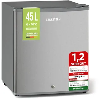 STILLSTERN Mini Kühlschrank E 45L mit Abtauautomatik, Schloss, Frostfach, Leise, Ideal für Küche, Büro, Schlafzimmer, Hotels und kleine Wohnungen Kühlschrank klein Minibar Getränkekühlschrank