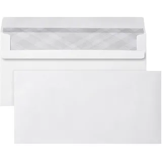 DIN lang Briefumschläge (110 Stück), Selbstklebende Briefumschläge ohne Fenster, weiße Briefumschläge mit Grauem Sichtschutzdruck innen, 110 x 220 mm, 80 g/m2