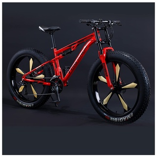 REOTEL 26 Zoll Mountainbike Herren Damen Mountainbike Fatbike, 7/21/24/27/30 Gang-Schaltung Erwachsene Fette Reifen Fahrrad, Rahmen Kohlenstoffstahl Vollfederung Bike,Red 5 Spoke,30 Speed