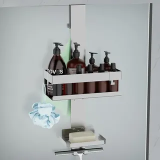 UUlioyer Duschablage zum Hängen mit Seifenhalter, Duschregal aus Edelstahl SUS304 Ohne Bohrer für Rahmenlos Glastür, Shampoo Duschgel Halterung für Dusche (Stil B(Silber))