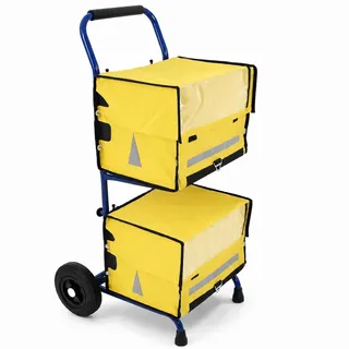 Paperlino Zeitungswagen inkl. 2 Zeitungstaschen - Aufbau ohne Werkzeug - Ideal für Zustellung von Zeitungen, Zeitschriften, Flyer, Prospekten etc. - Zeitungsroller, Prospektwagen (Gelb)