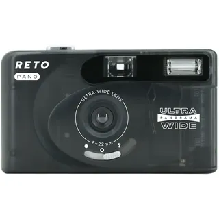 RETO PANO 35mm Filmkamera–22mm Weitwinkelobjektiv,Panorama,einfacher Wechsel,Objektivabdeckung,eingebauter Blitz(Film und AAA-Batterie sind Nicht im Lieferumfang enthalten) (Transparentes Schwarz)