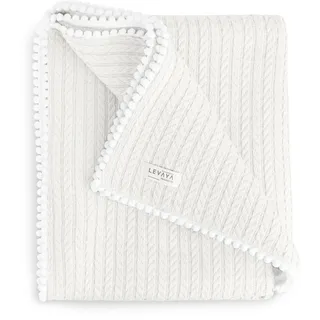 Levaya Products Babydecke 120x90 cm Bio-Baumwolle | Kuscheldecke für Neugeborene & Kinder | Strickdecke atmungsaktiv & weich | Geschenk zur Geburt & Taufe | Oeko-Tex Zertifiziert Weiß