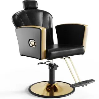 Anunweldo Professioneller Friseurstuhl mit 360° Drehung, Höhenverstellbarer Friseurstuhl mit Kopfstütze, Friseurstühle eignen Sich für Friseurläden, Friseursalons und Schönheitssalons (Schwarz)