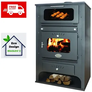 Kaminofen Holzofen Wasserführend Zvezda GF VR 16 Backofen mit Glas 24 kW EEK A - Schwarz