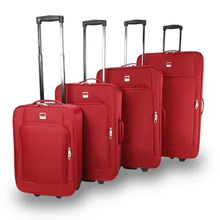 SIGN Stoffkoffer Trolley Reisekoffer Inline Rollen (Handgepäck-Mittel-Groß-Sehr Groß) (Rot, 4er Set)