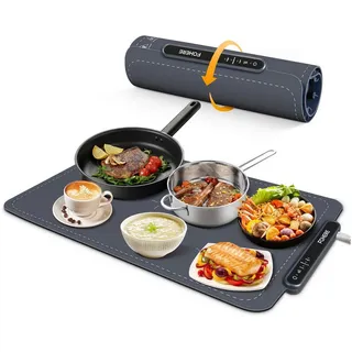 FOHERE Warmhalteplatte Elektrisches Warmhaltetablett für Speisen mit 3 Modi, rutschfeste Silikonunterlage, 3-Stunden-Automatik blau