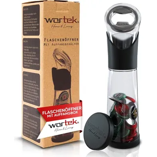 WORTEK Flaschenöffner mit Auffangbehälter Bieröffner Bierflaschenöffner Kronkorken Sammler Bar Küche Camping Zubehör - Ges... - Transparent