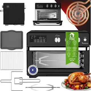 TurboTronic digitaler Heißluftofen - XXL 32 Liter mit Drehspieß für Hähnchen 5 in1 Mini Backofen, Dörrer & Power Heißluftfritteuse Airfryer a...