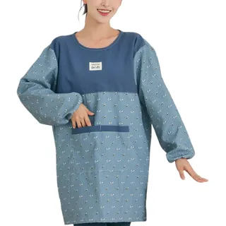 CBBEONRN Kochschürze Schürze Damen, Langarm Japanische Kittelschürze Damen Baumwolle Für Küche Restaurant Café, Kochen,Backen,Hausarbeit,Malerei, BBQ Blue,One Size