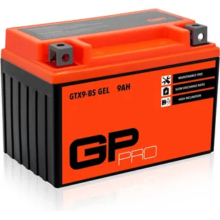 GP-PRO Gel-Batterie 12V 9Ah GTX9-BS Rollerbatterie/Motorradbatterie, wartungsfrei versiegelt vorgeladen ähnlich YTX9-BS / YTX9L-BS